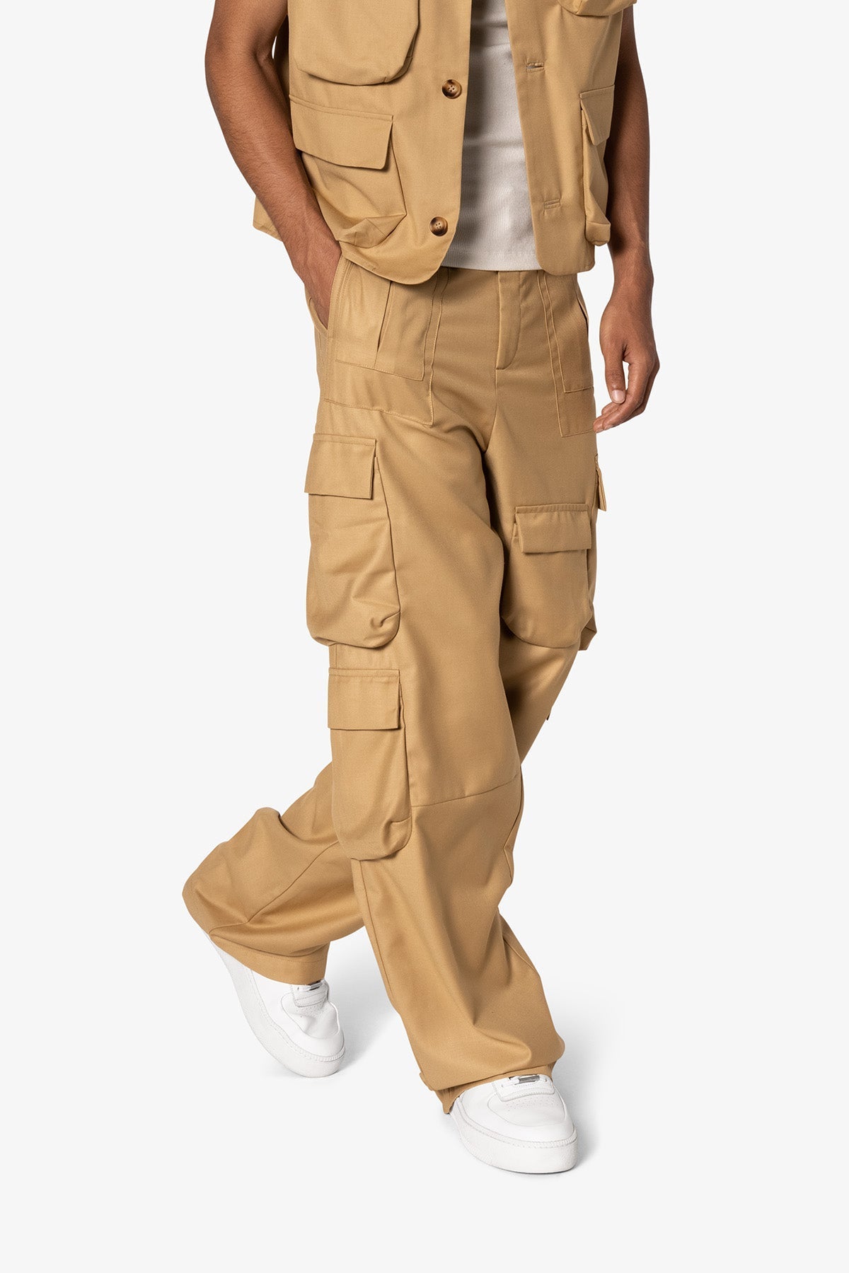 Bonded Gabardine Cargo Pants - Tan