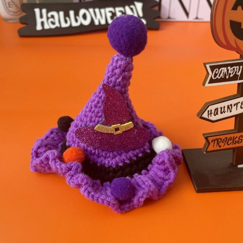 New Pet Halloween Party Crossdressing Hat Witch Hand Crocheting Woolen Cap Pet Headdress