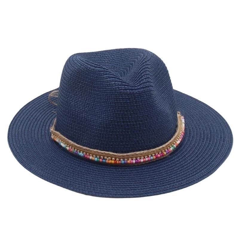 Unisex Ethnic Style Colorful Beaded Big Eaves Straw Hat