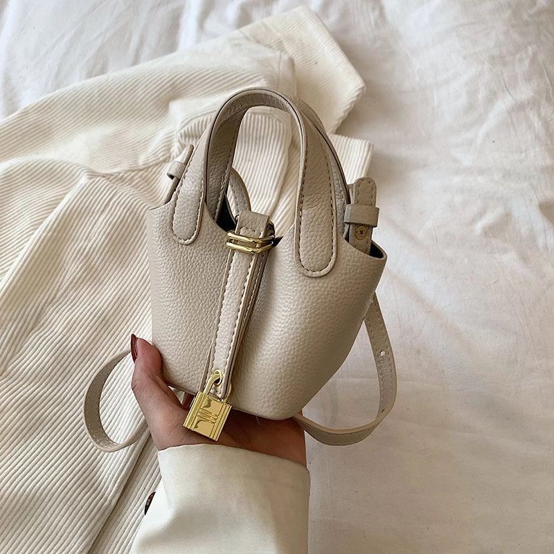 Women's Mini Pu Leather Solid Color Fashion Bucket Magnetic Buckle Crossbody Bag