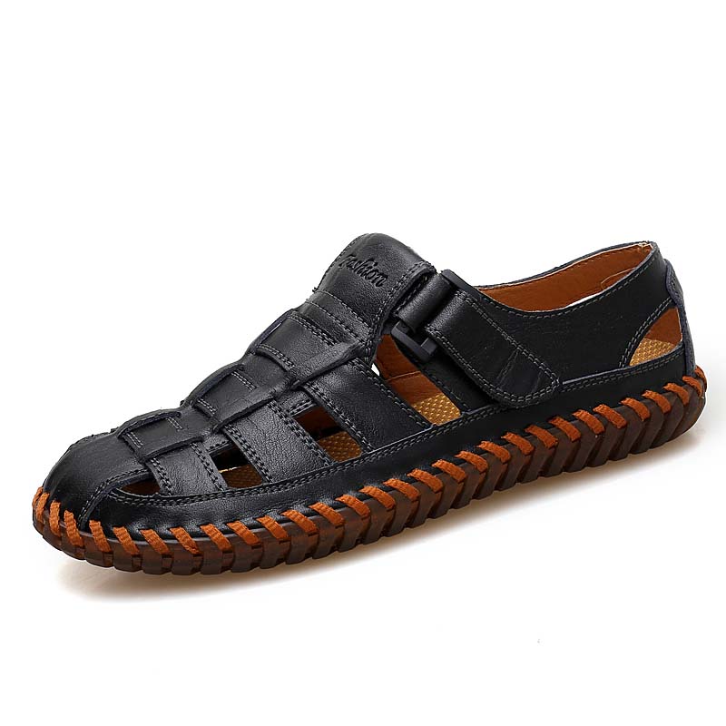 Fransikin business Genuine Cow Leather Shoes Men Sandals Mens Casual Shoes Classic Massage Beach Slippers Anti-slip Summer 2024 Platform Sandals