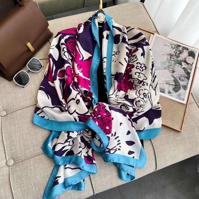 Women's Casual Vacation Beach Printing Satin Printing And Dyeing Printing Floral Silk Scarf Shawl