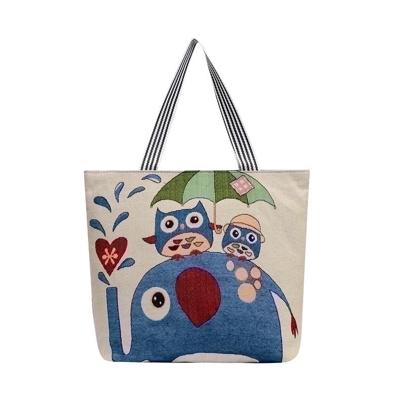 Women's Large All Seasons Nylon Animal Cartoon Cute Square Zipper Tote Bag