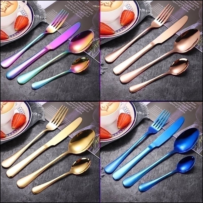 Fashion Solid Color Stainless Steel Tableware 4 Pieces