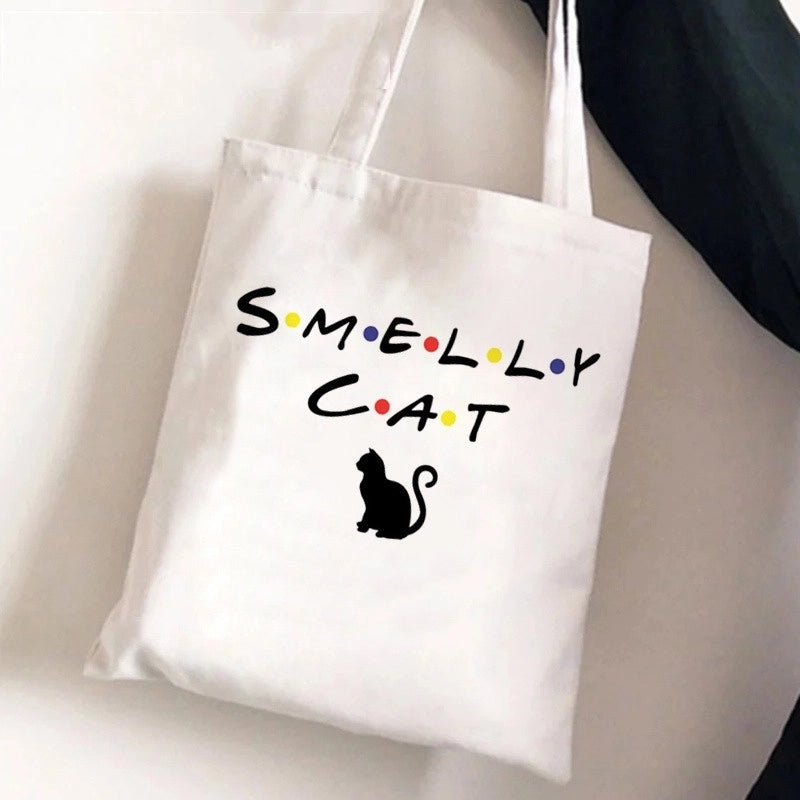 Women's Medium Canvas Human Letter Basic Square Open Canvas Bag