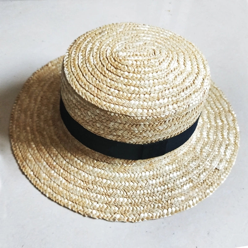 Unisex Vacation Solid Color Flat Eaves Straw Hat