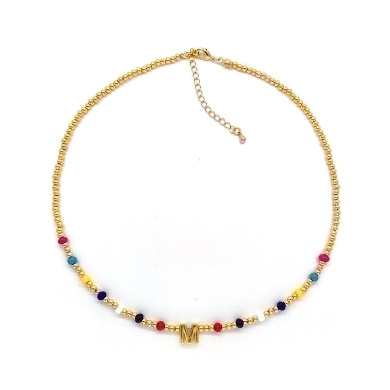 Ig Style Minimalist Letter Glass Copper Beaded Knitting Plating 18k Gold Plated Necklace