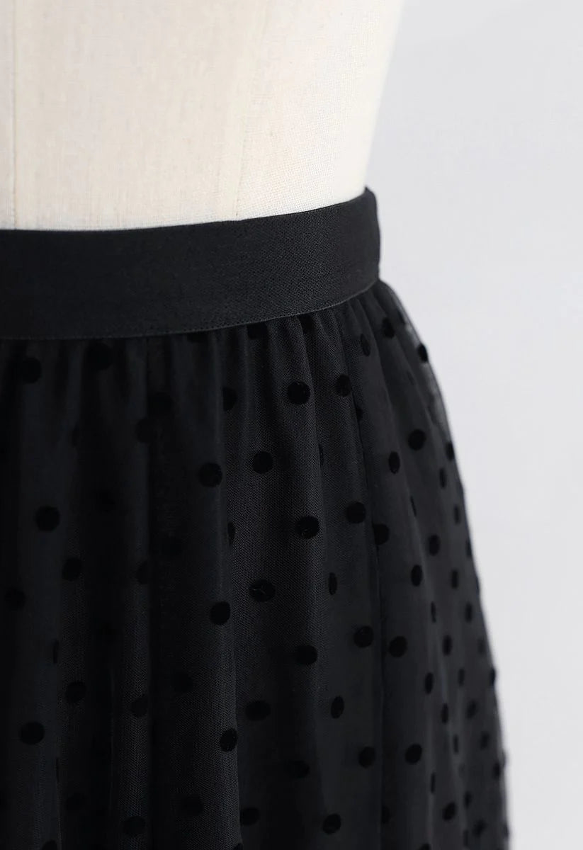 POLKA DOTS DOUBLE-LAYERED MESH SKIRT