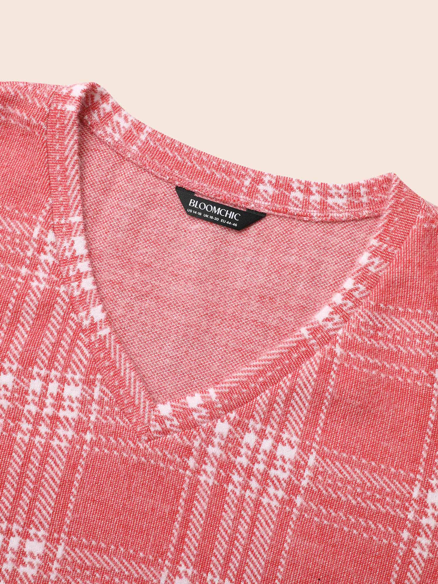 Brushed Plaid V-neck Sweatshirt