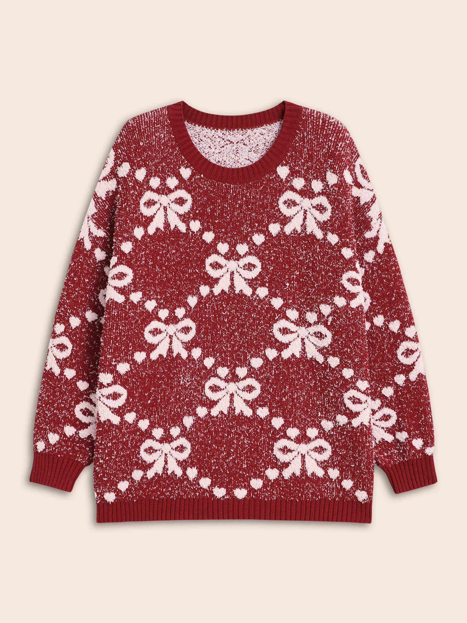 Bow Pattern Crew-Neck Pullover