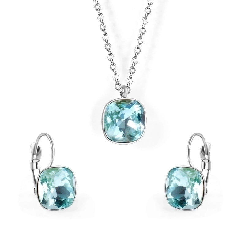 Fashion Geometric Stainless Steel Artificial Gemstones Earrings Necklace 1 Set