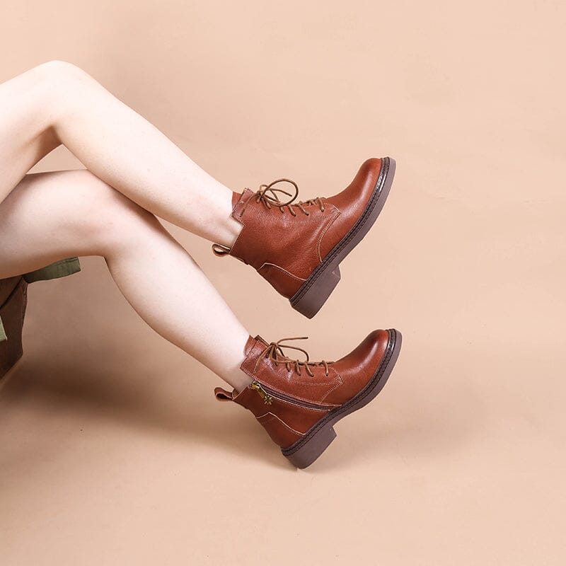 Leather Martin Boots Brush-Off Combat Boots Lace Up Ankle Boots in Black/Coffee/Brown