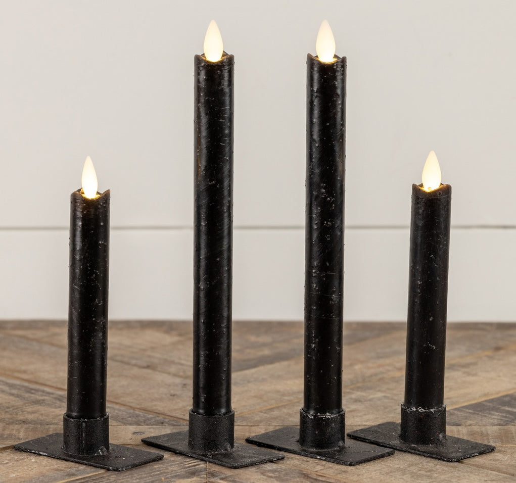 Short Black Taper Candles with Moving Flame