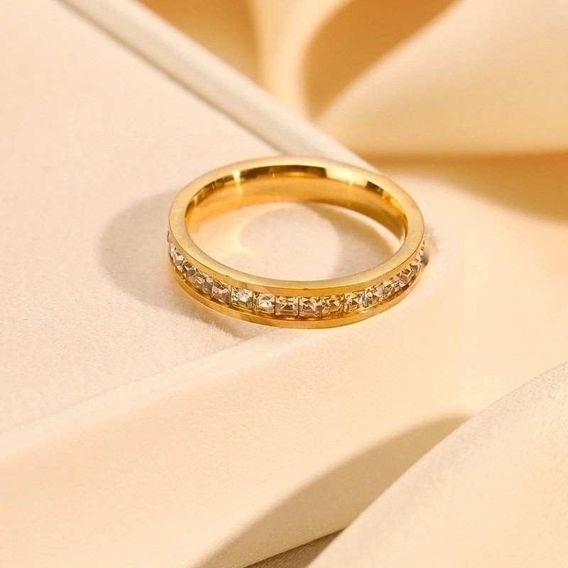 Minimalist Commute Circle Titanium Steel Plating Inlay Zircon Rings Bracelets