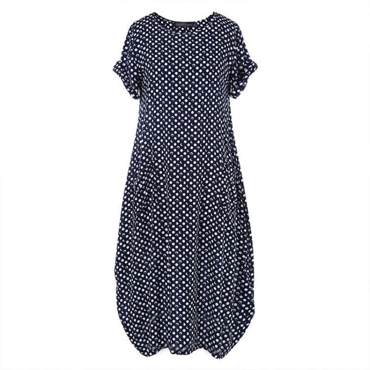 Ladies Dot Print Short Sleeve Loose Dress