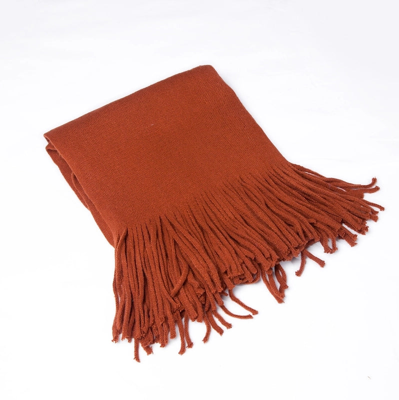Unisex Casual Minimalist Solid Color Wool-like Tassel Scarf