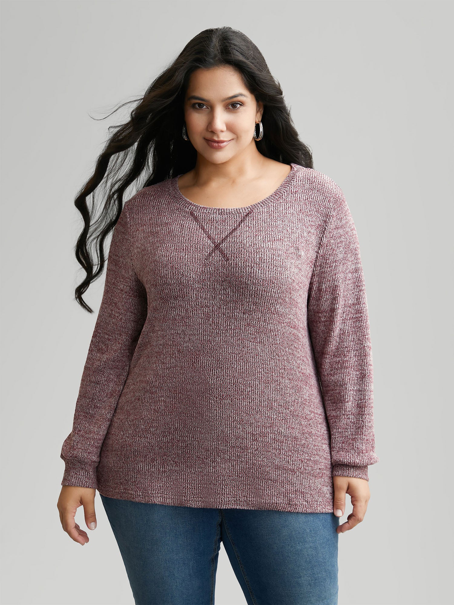 Solid Heather Round Neck Stitch Sweatshirt