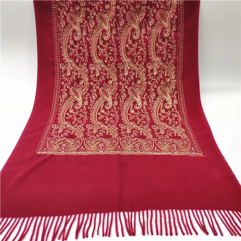 Women's Retro Printing Imitation Cashmere Embroidery Scarf
