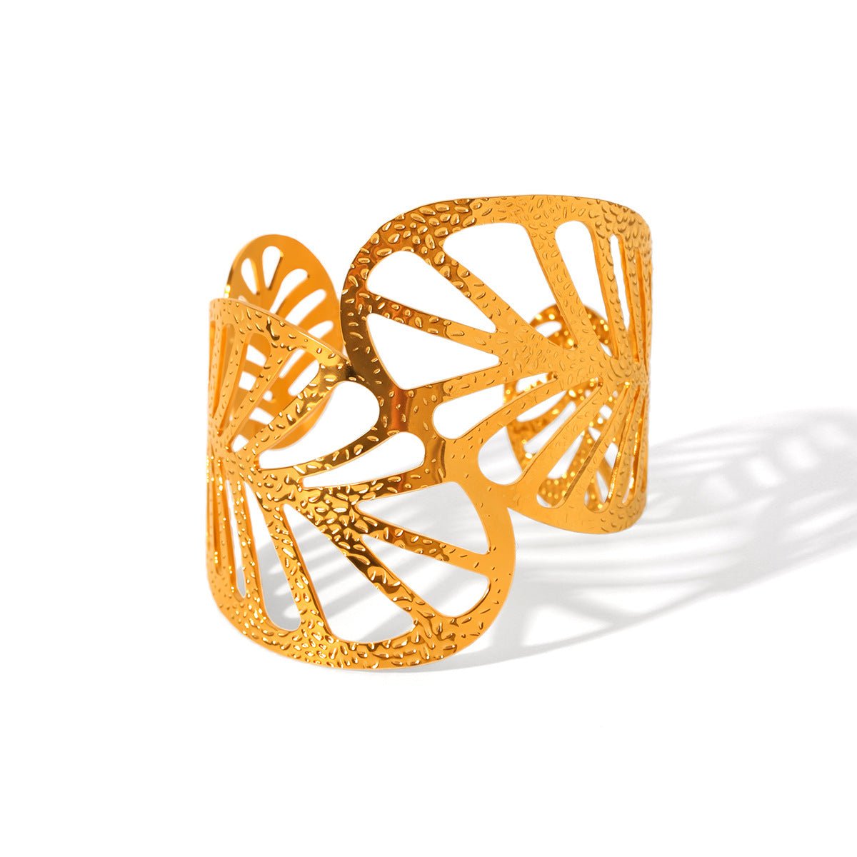 18K Gold Stainless Steel Hollow Texture Leaf Flower Bow Open Bracelet Jewelry