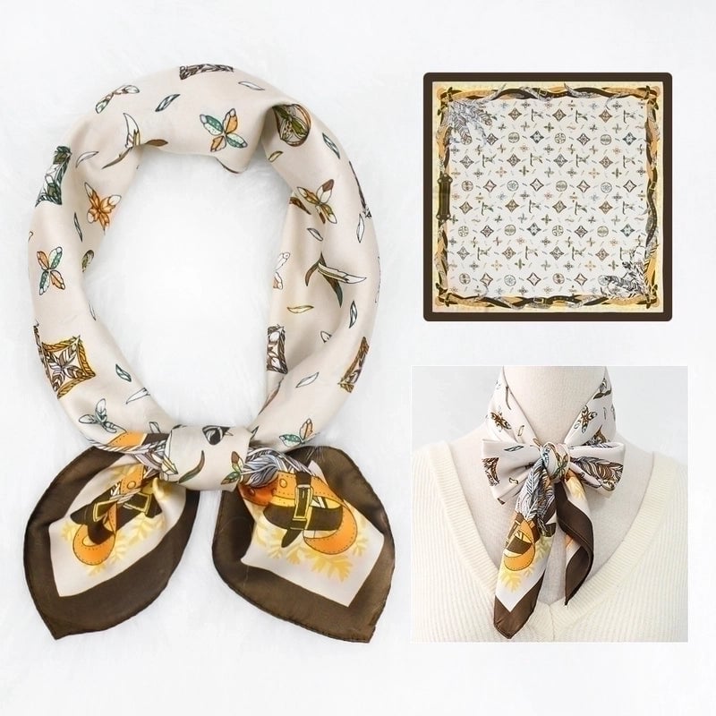 2 Pieces Women's Elegant Plaid Flower Horse Satin Silk Scarf