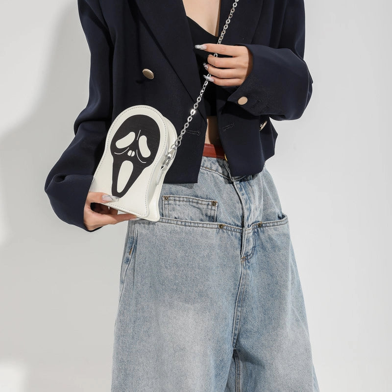 Halloween Women's Pu Leather Ghost Punk Streetwear Sewing Thread Zipper Crossbody Bag