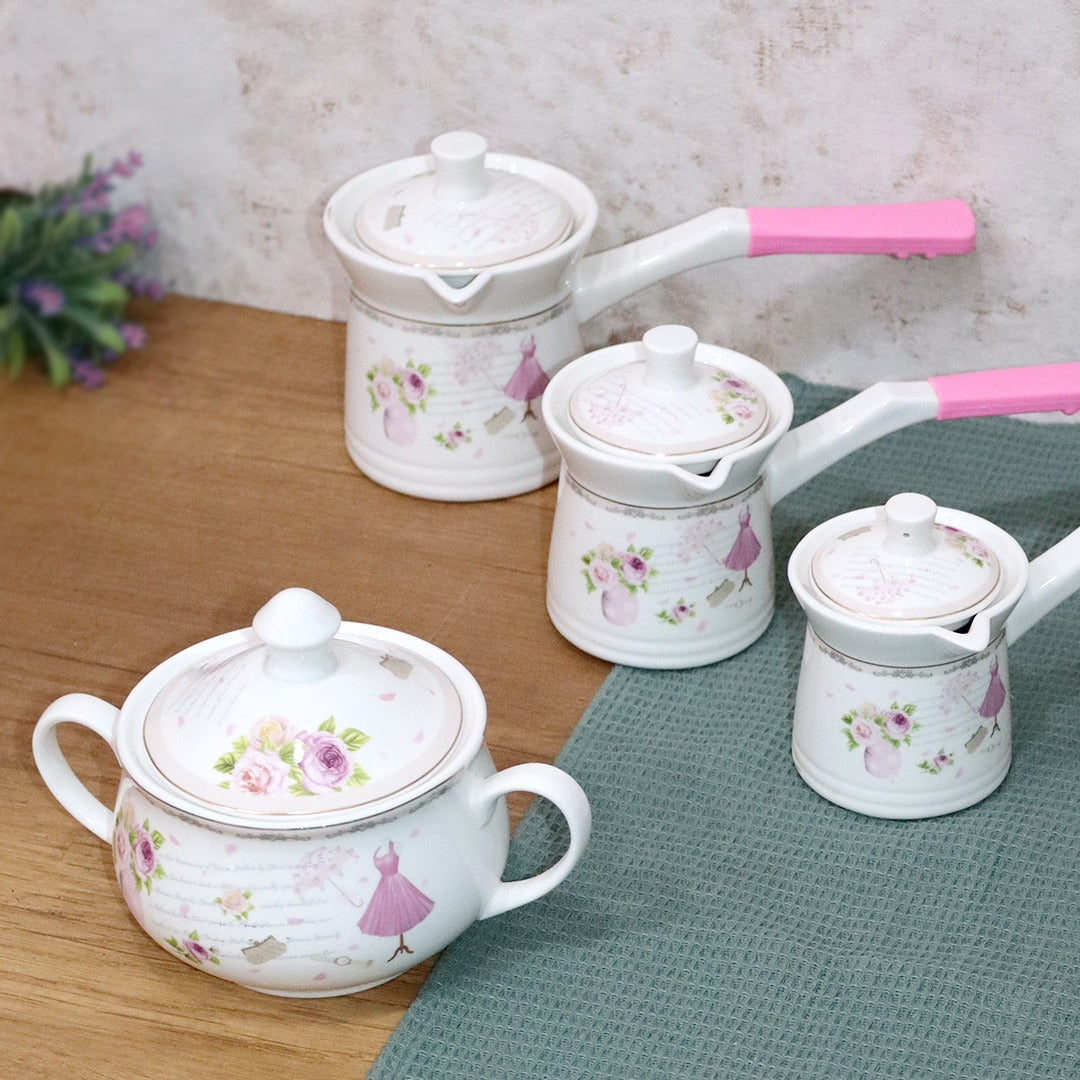 Pink Flowers Porcelain Coffee Pots and Jar Set