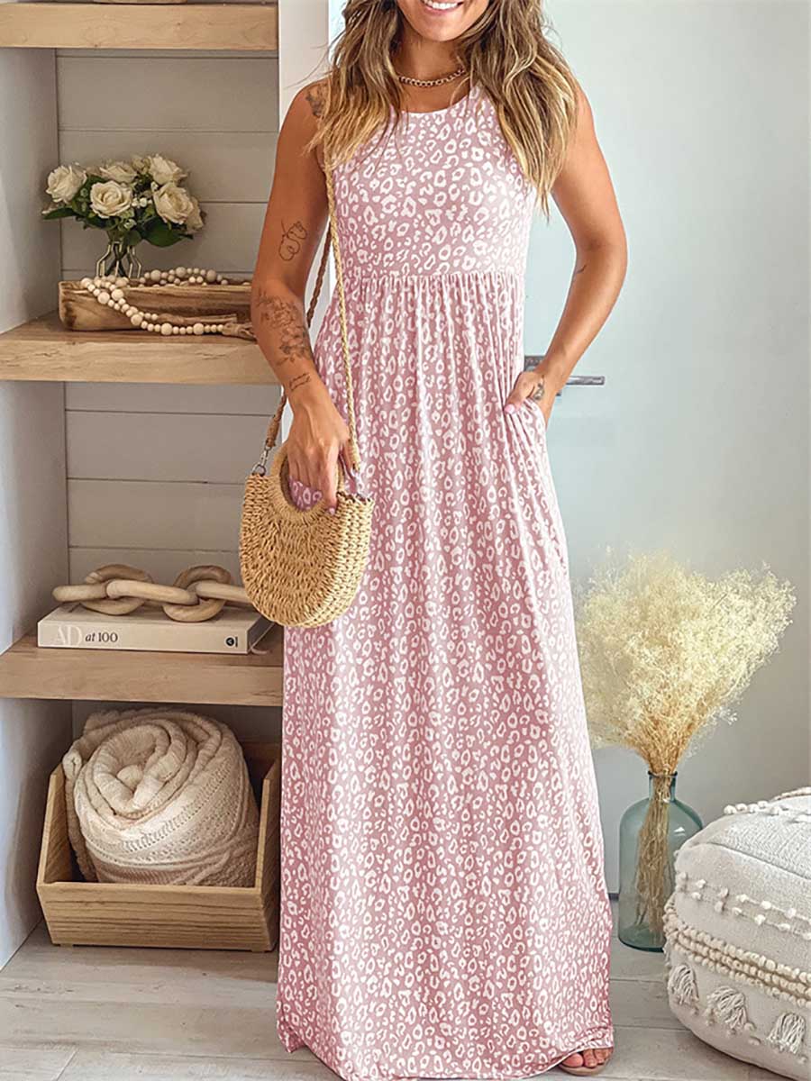 Leopard Print Vest Sleeveless Long Dress