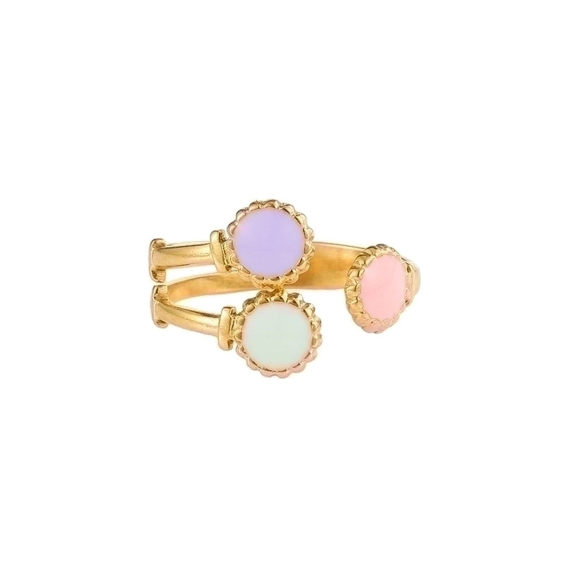 Vintage Style Color Block Stainless Steel 18K Gold Plated Plating Open Rings