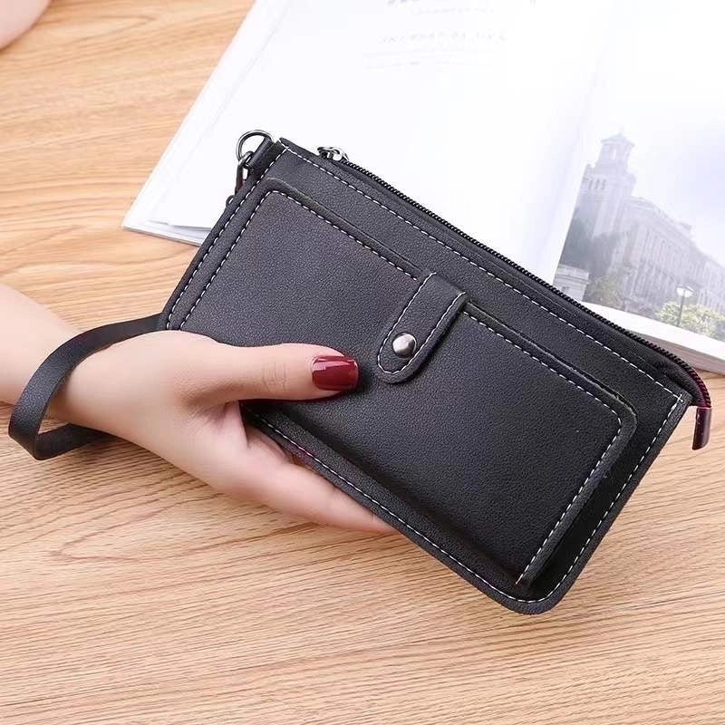 Women's Solid Color Pu Leather Zipper Buckle Wallets