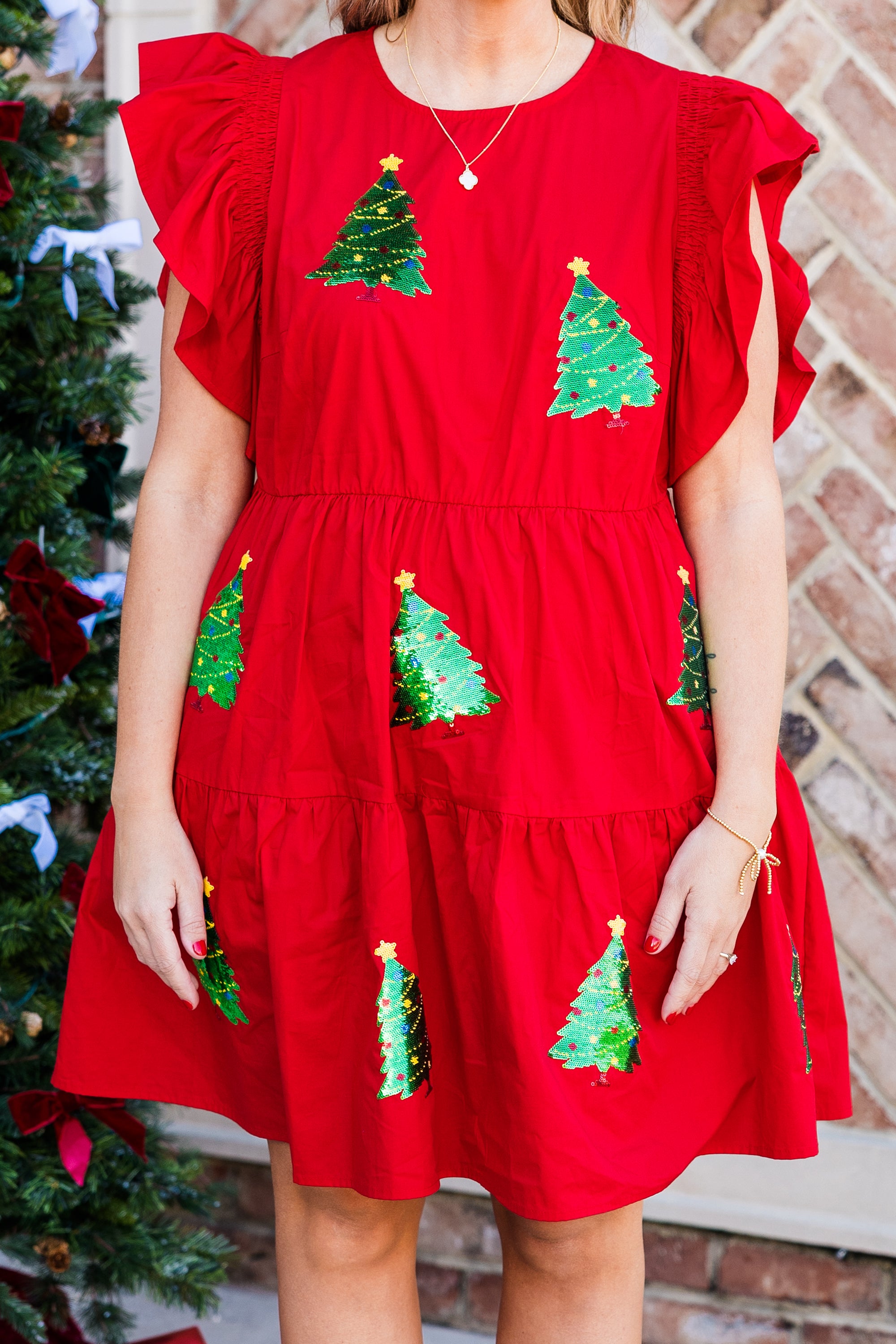 Christmas Tree Twirl Dress. Red