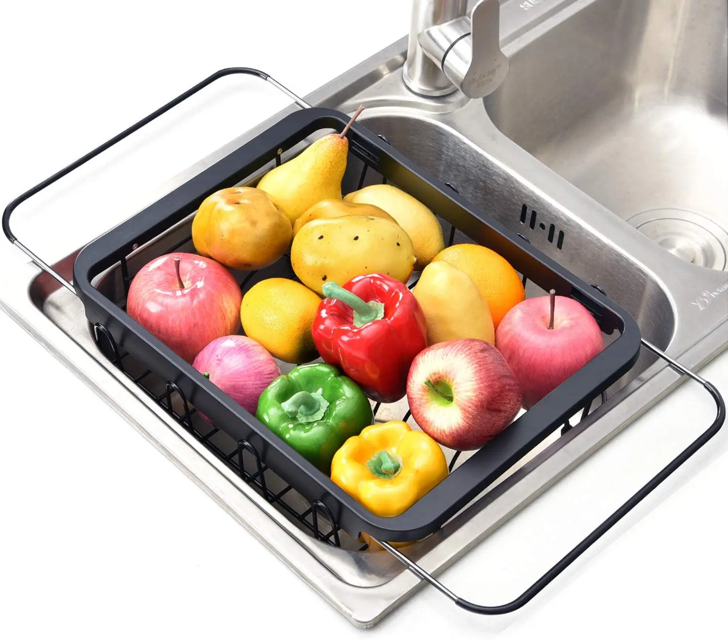 sus multifunctional black 201 stainless steel storage over the sink dish drying rack drainer for kitchen