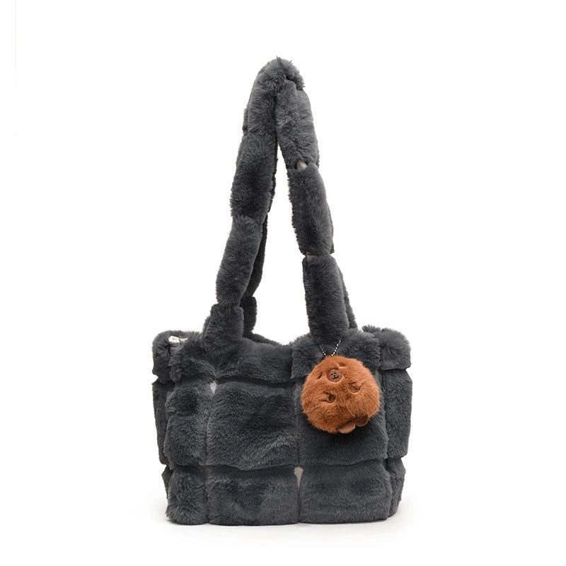 Women's Plush Solid Color Classic Style Square Magnetic Buckle Shoulder Bag Crossbody Bag