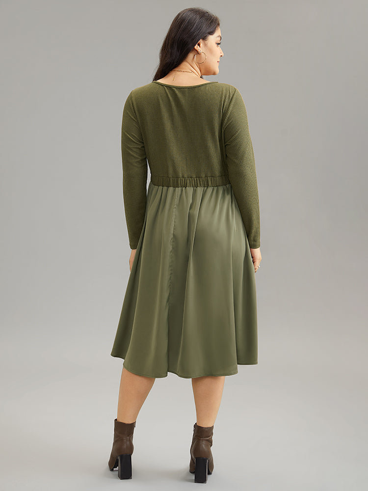 Twill Patchwork Elastic Waist Gathered Dress
