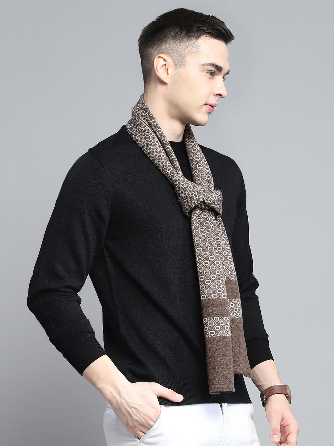 Men Brown Self Design Muffler