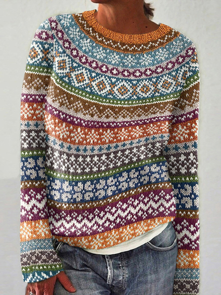 Vintage Icelandic Pattern Art Print Cozy Sweater