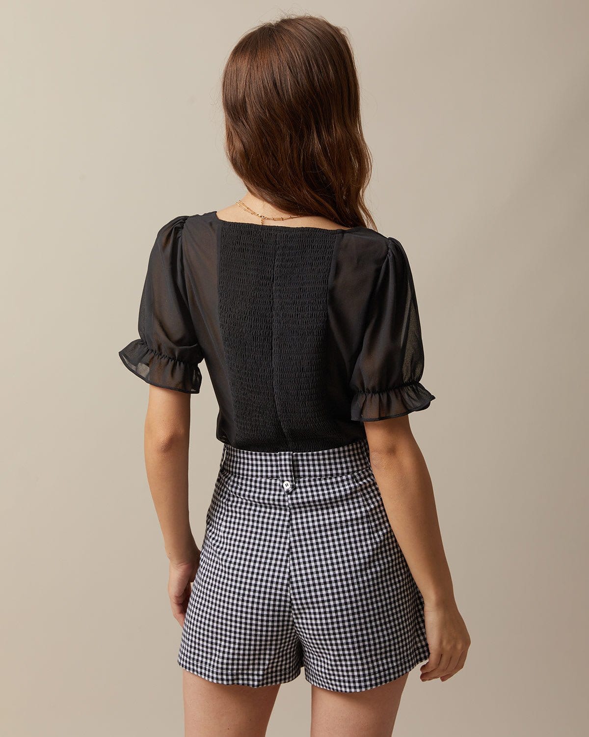 The Black Sweetheart Neck Puff Sleeve Sheer Blouse