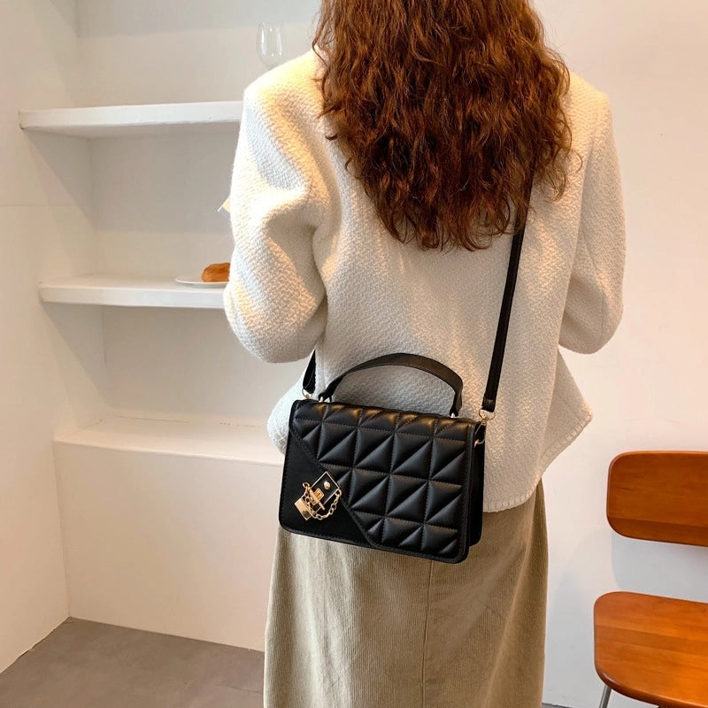 Women's Small Pu Leather Solid Color Basic Square Lock Clasp Handbag Crossbody Bag