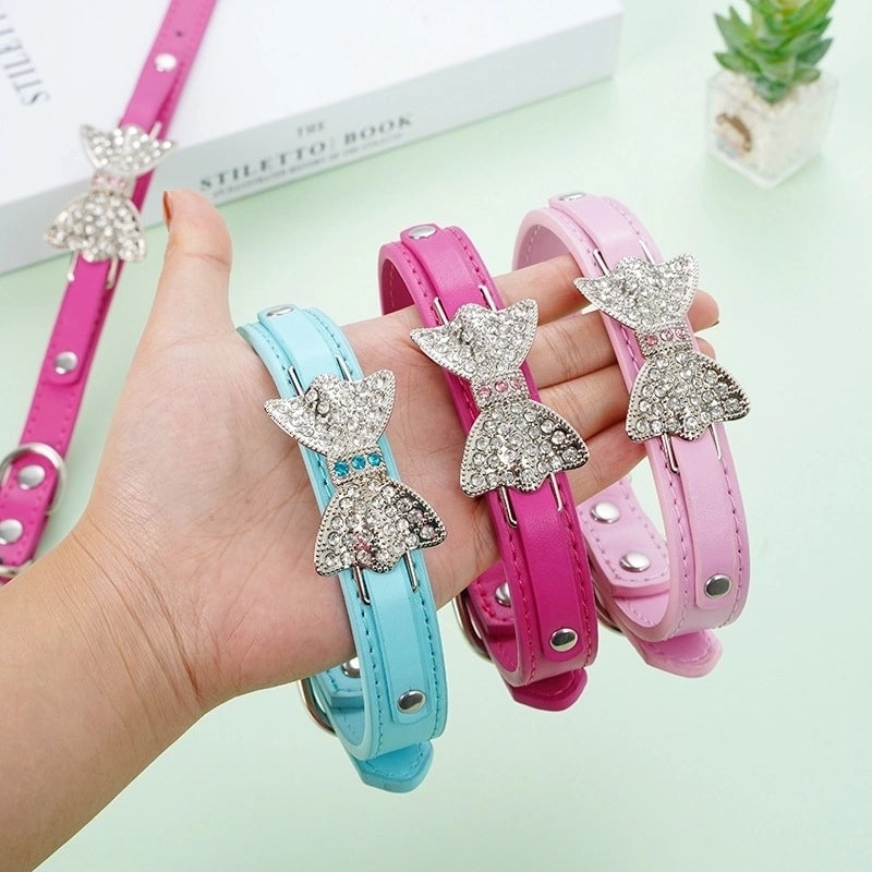 Creative Shiny Diamond Bow Solid Color Dog Leash