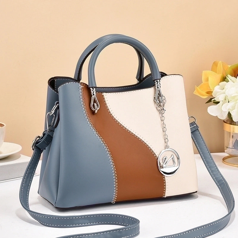 Women's Pu Leather Color Block Streetwear Square Zipper Handbag