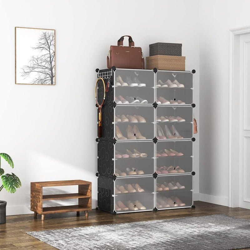 2 Column 8 Layer 8 Door Shoe Rack. Portable Shoe Rack with Door