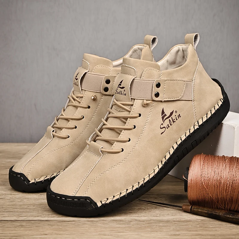 ugg New 2024 Handmade Leather Casual Men Shoes Design Sneakers Man Breathable Leather Shoes Men Ankle Boots Outdoor