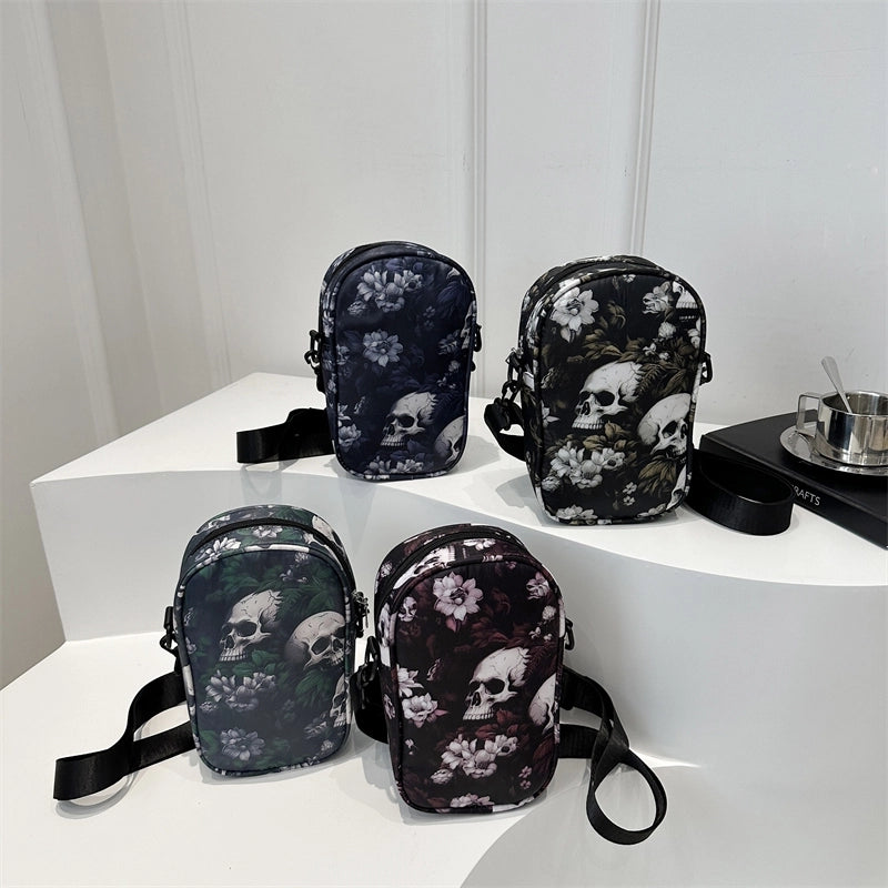 Halloween Women's Oxford Cloth Color Block Skull Streetwear Square Zipper Shoulder Bag Crossbody Bag