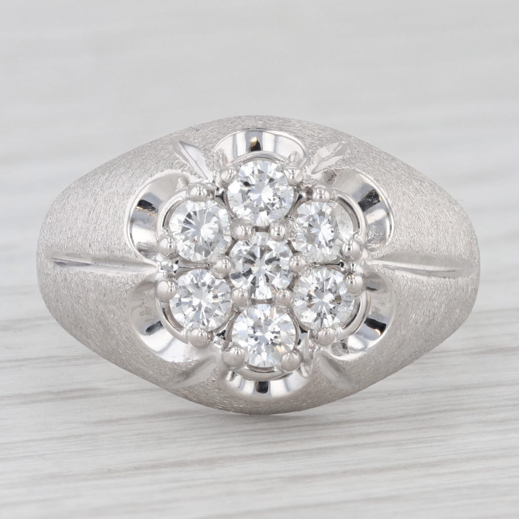1ctw Diamond Cluster Belcher Settings Ring 14k White Gold Size 10.75 Vintage Men