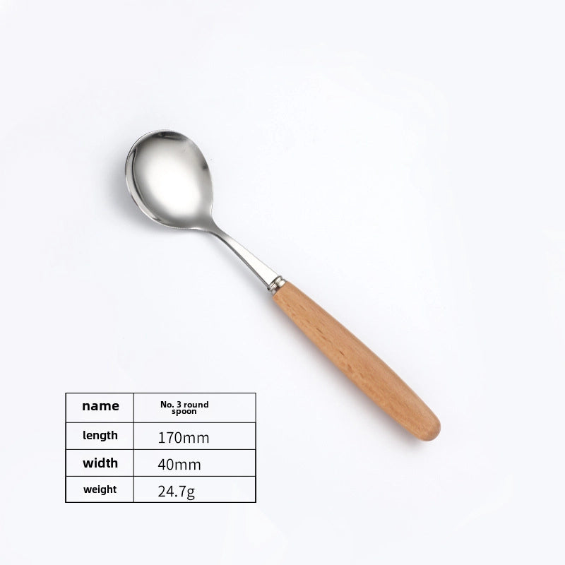 Stainless Steel Knife And Fork Spoon With Wooden Handle Western Steak Knife Solid Wood Stainless Steel Tableware Soup Spoon Fruit Dessert Fork