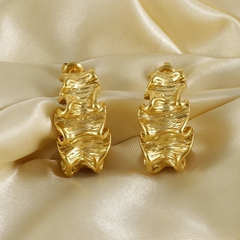 1 Pair Classical Minimalist C Shape Irregular Plating Stainless Steel 18K Gold Plated Ear Studs