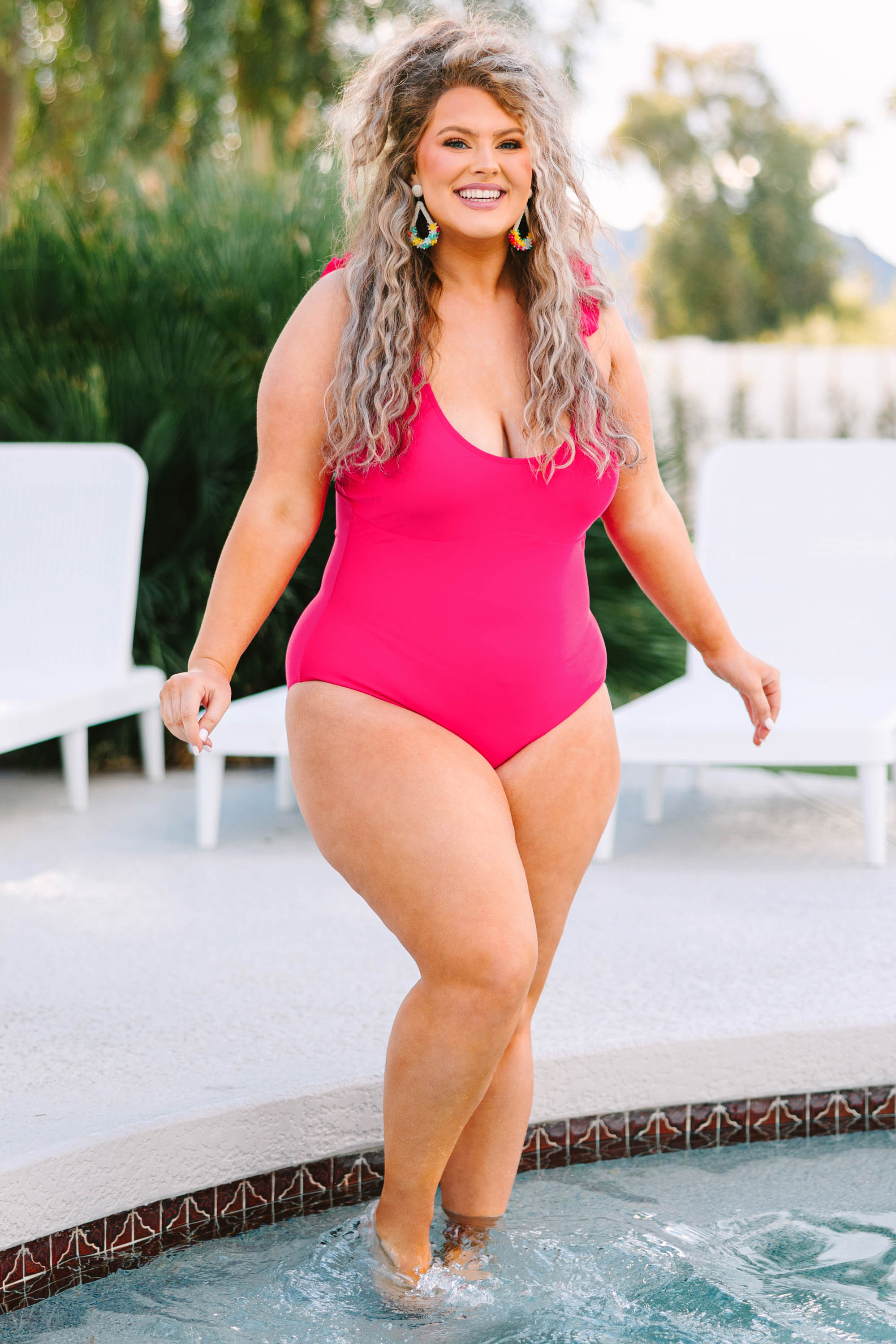 Ruffle Your Feathers Swimsuit. Hot Pink