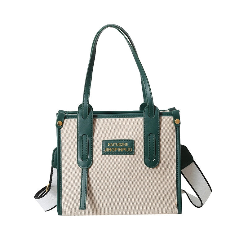 Women's Large Canvas Letter Elegant Square Zipper Tote Bag