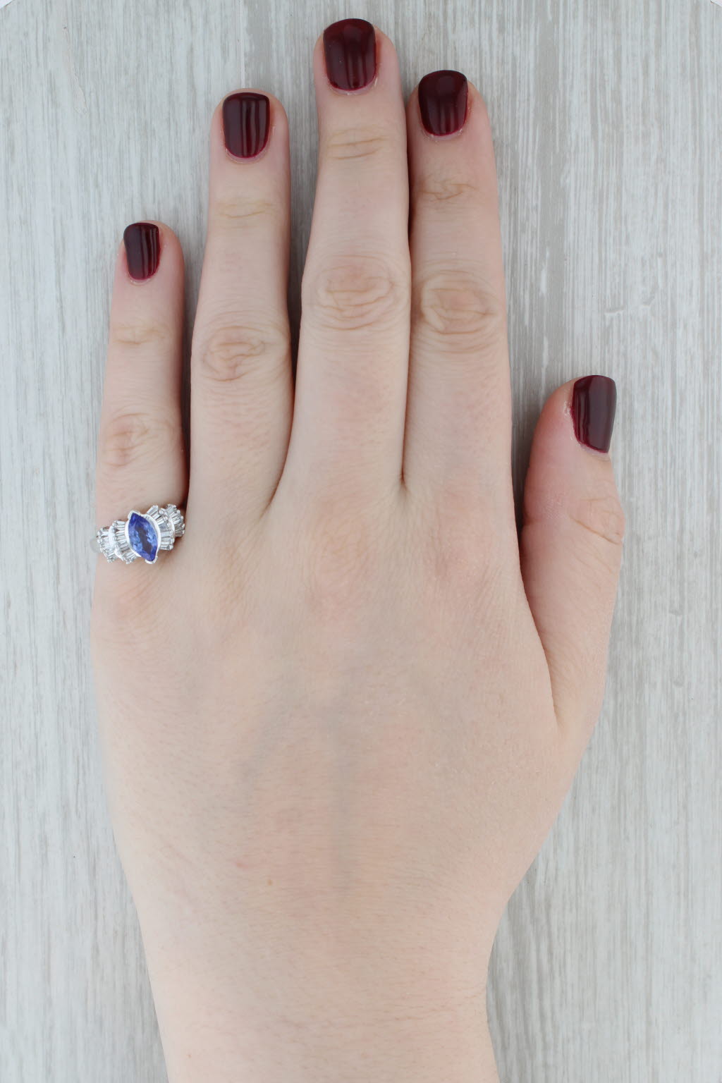 1.50ctw Marquise Tanzanite Diamond Ring 14k White Gold Size 7
