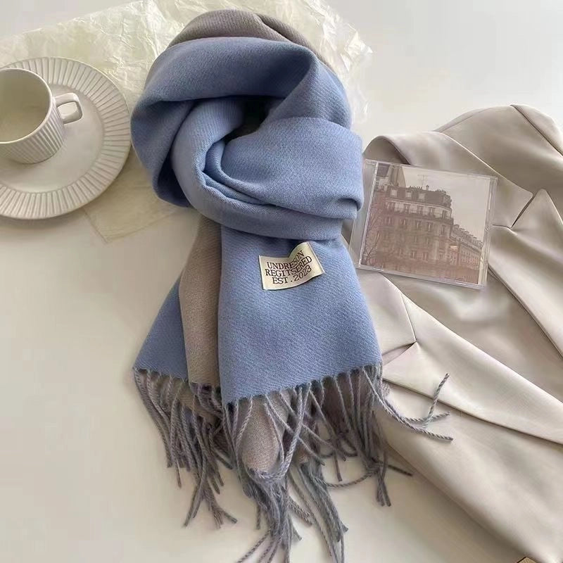 New Autumn And Winter New Pure Color Cashmere-like Double-sided Tassel Scarf Female Thickened Student Dual-use Shawl Fashion