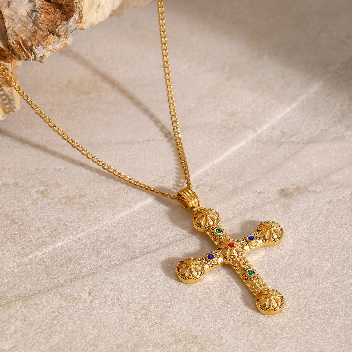 Stainless Steel Diamond Cross Necklace Niche Fashion Sweater Chain Titanium Steel Necklace